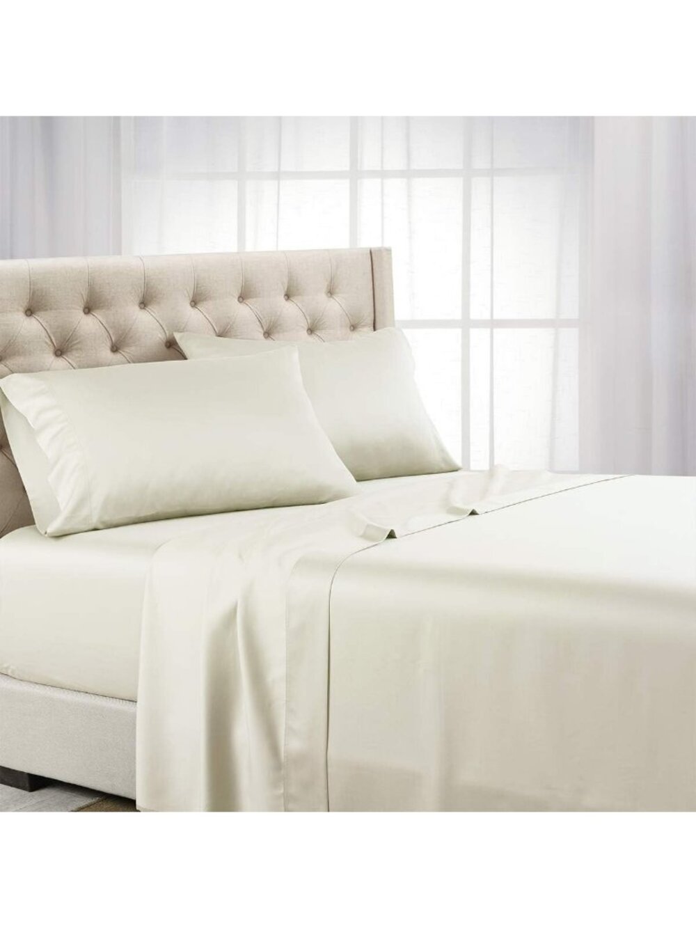 Luxurious Full Tencel Lyocell Sheet Set, 600 Thread Count, Soft Ivory Color
